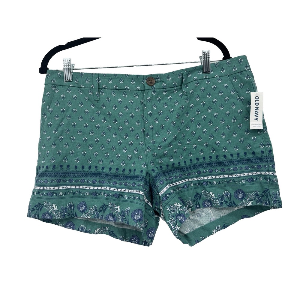 NWT Old Navy Womens‎ 12 Teal Floral Print Shorts Athleisure Beachy spring dainty